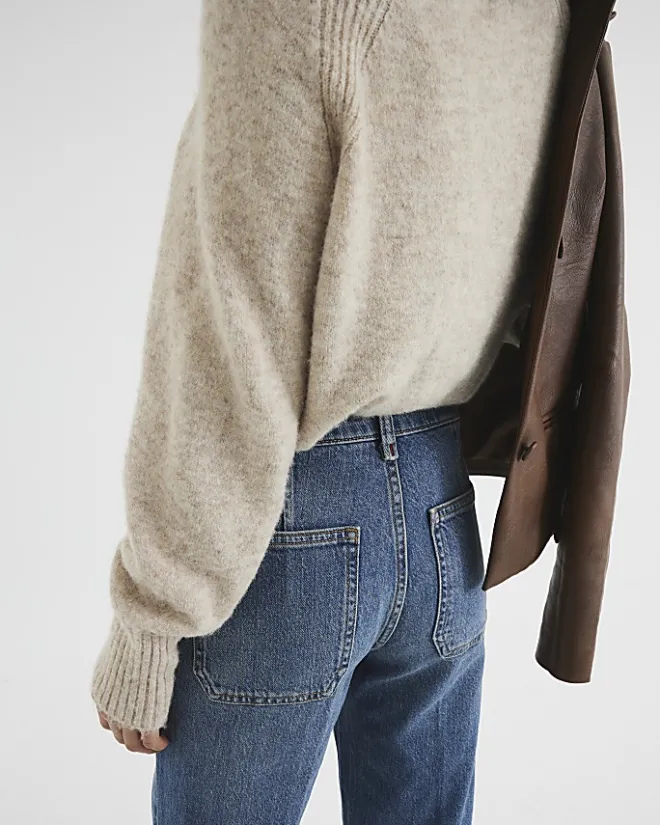 River Island high waisted flare wide fit jeans Blue Online