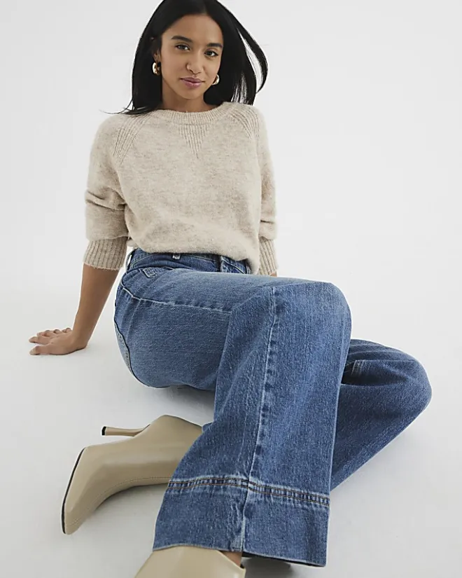 River Island high waisted flare wide fit jeans Blue Online