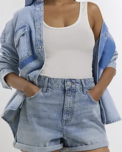 River Island high waisted mom denim shorts Blue Fashion