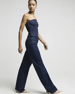 River Island high waisted relaxed straight leg jeans Blue Clearance