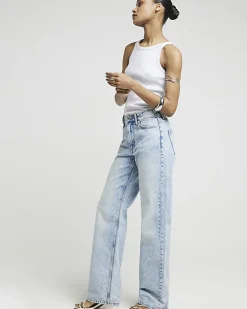 River Island high waisted relaxed straight leg jeans Blue Fashion