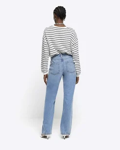 River Island high waisted relaxed straight fit jeans Blue Fashion