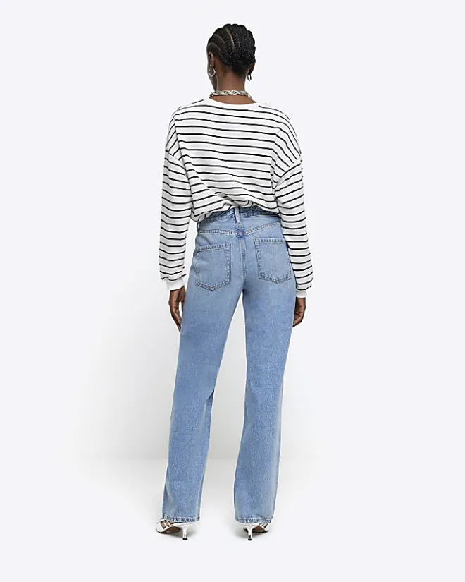 River Island high waisted relaxed straight fit jeans Blue Fashion