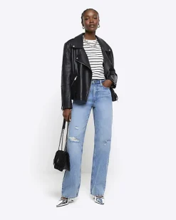 River Island high waisted relaxed straight fit jeans Blue Fashion