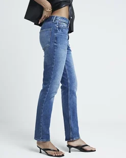 River Island High Waisted Slim Straight Jeans Blue Fashion