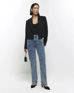 River Island high waisted stove pipe straight jeans Blue Clearance