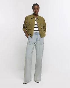 River Island high waisted wide fit cargo jeans Blue Sale