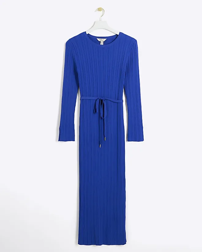 River Island knit rib jumper maxi dress Blue Online