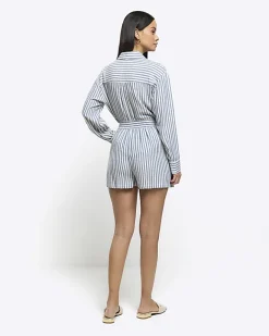 River Island linen blend stripe shorts Blue Sale
