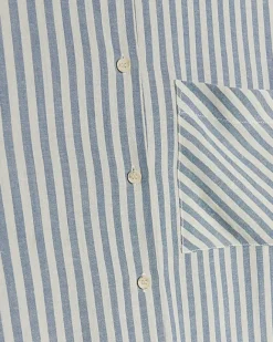 River Island linen blend stripe shirt Blue New