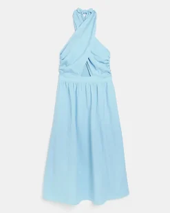 River Island linen halter neck midi dress Blue Discount