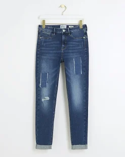 River Island mid rise bum sculpt patch skinny jeans Blue Best