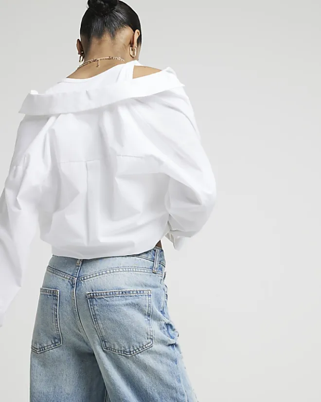 River Island mid rise ripped wide leg jeans Blue Best