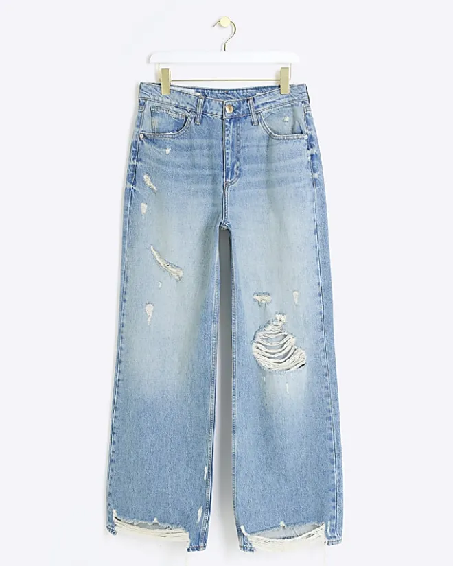 River Island mid rise ripped wide leg jeans Blue Best