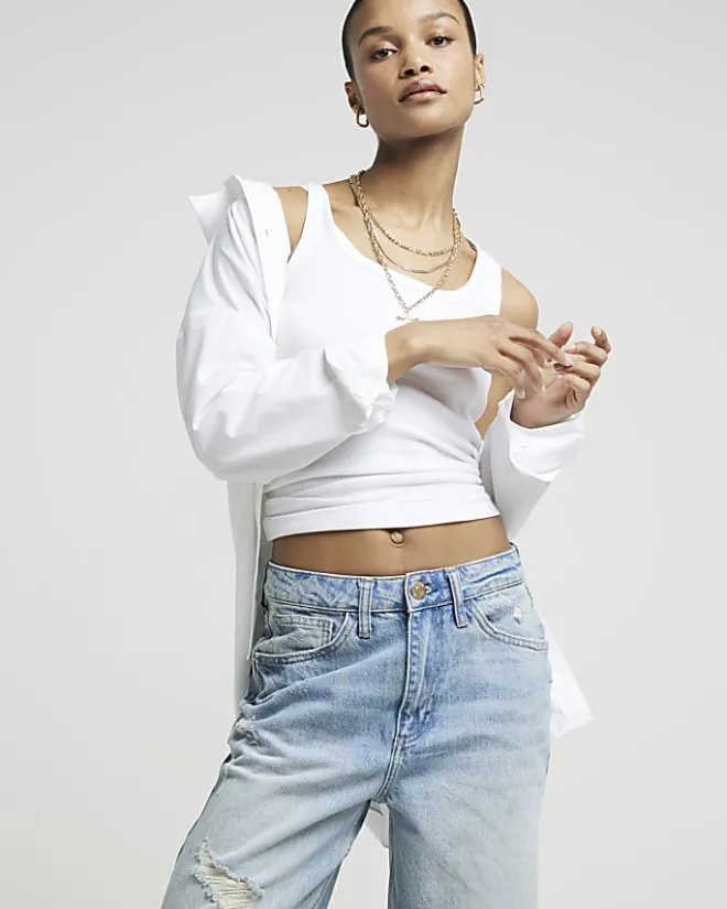 River Island mid rise ripped wide leg jeans Blue Best