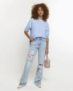 River Island patch stove pipe straight jeans Blue Outlet