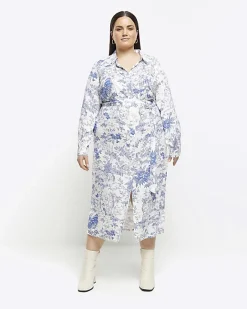 River Island printed shirt midi dress Blue New