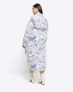 River Island printed shirt midi dress Blue New