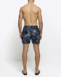 River Island regular fit botanical print shorts Blue Clearance