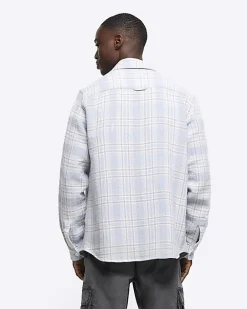 River Island regular fit check long sleeve shirt Blue Online