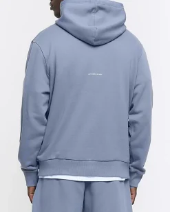 River Island regular fit colour block hoodie Blue Fashion
