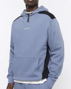 River Island regular fit colour block hoodie Blue Fashion