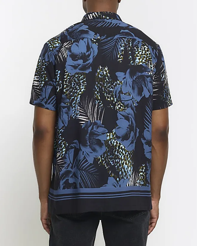 River Island regular fit floral short sleeve shirt Blue New