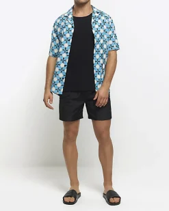 River Island regular fit geometric print revere shirt Blue Discount