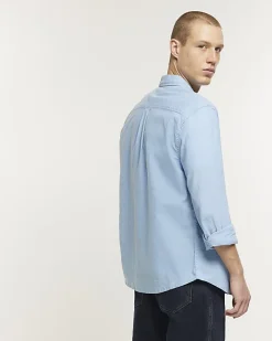 River Island regular fit linen blend shirt Blue Clearance
