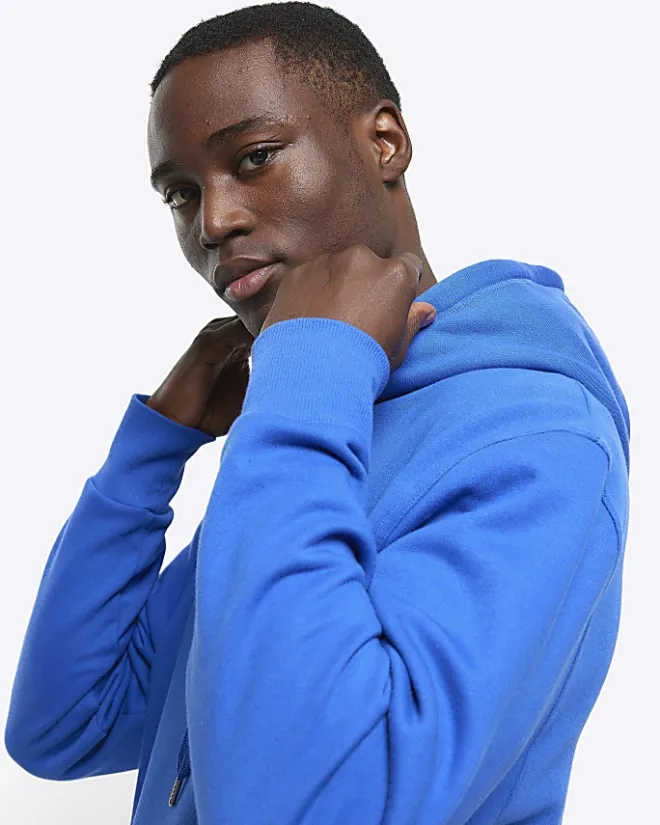 River Island regular fit plain hoodie Blue Hot