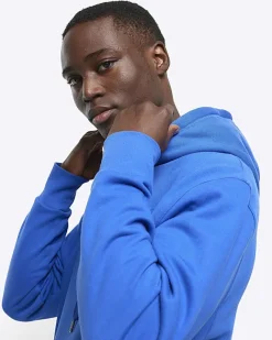 River Island regular fit plain hoodie Blue Hot