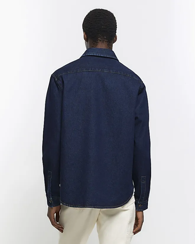 River Island regular fit utility denim shirt Blue Fashion