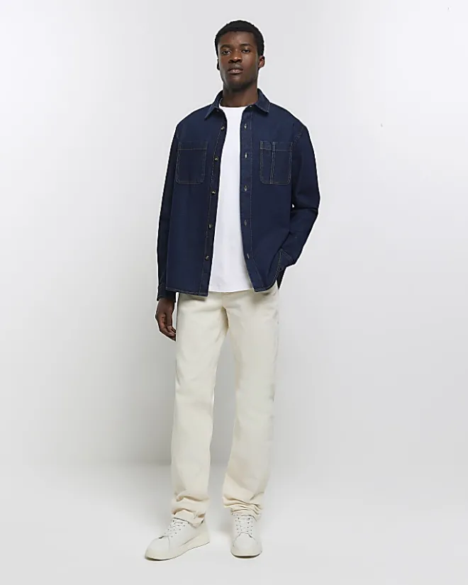 River Island regular fit utility denim shirt Blue Fashion