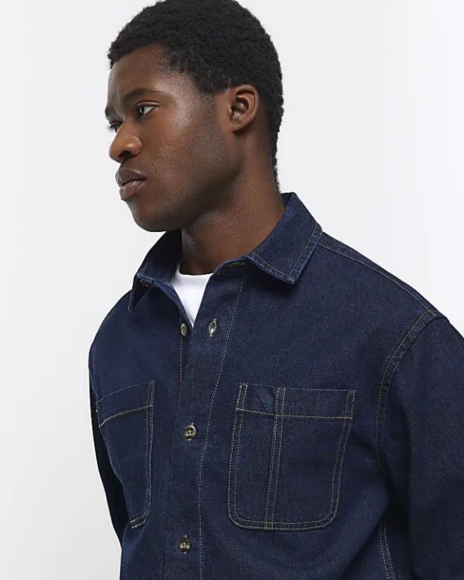 River Island regular fit utility denim shirt Blue Fashion