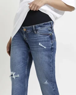 River Island ripped mid rise maternity mom jeans Blue Best