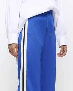 River Island side stripe wide leg joggers Blue Sale
