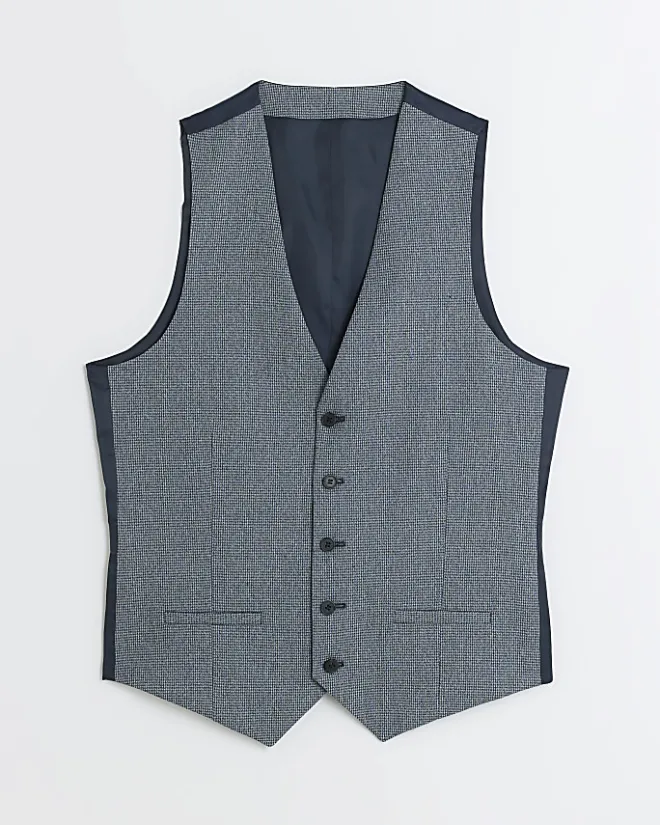 River Island skinny fit dogtooth waistcoat Blue Hot