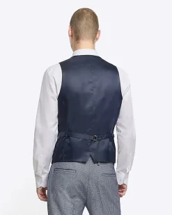 River Island skinny fit dogtooth waistcoat Blue Hot
