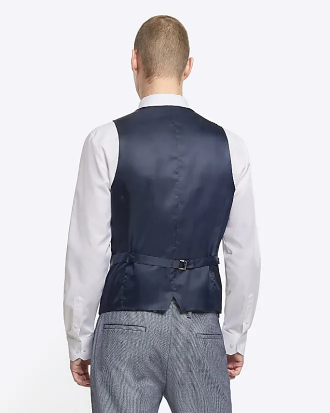 River Island skinny fit dogtooth waistcoat Blue Hot