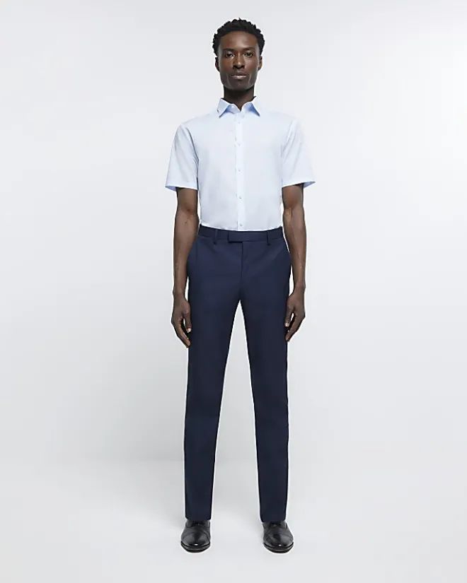 River Island slim fit short sleeve shirt Blue Fashion