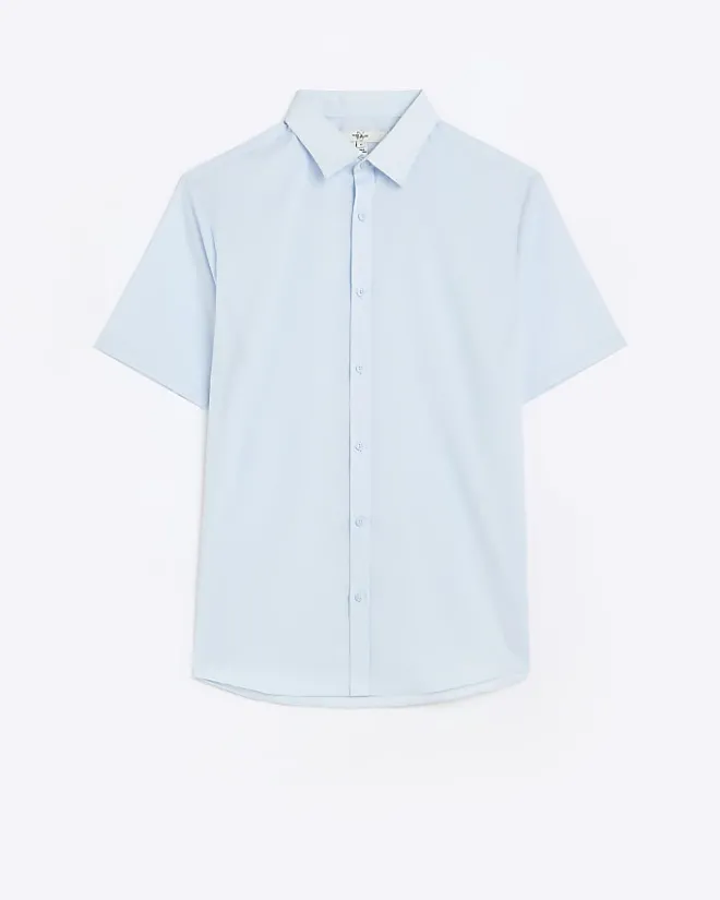 River Island slim fit short sleeve shirt Blue Fashion