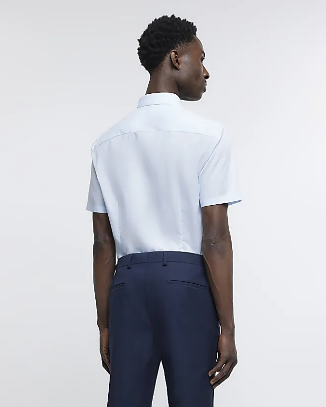 River Island slim fit short sleeve shirt Blue Fashion
