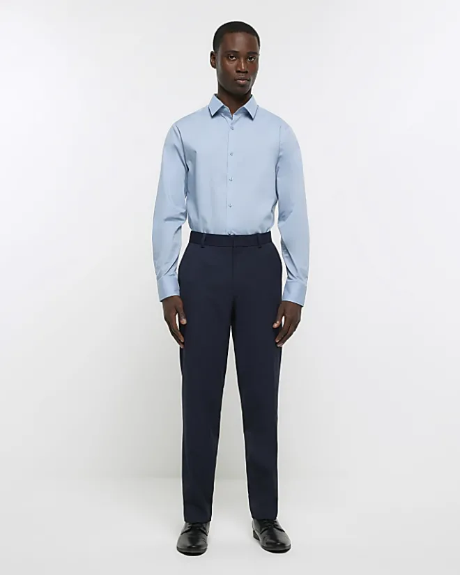 River Island slim fit smart shirt Blue Clearance
