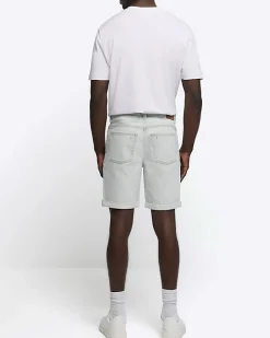 River Island slim fit turned hem denim shorts Blue Online