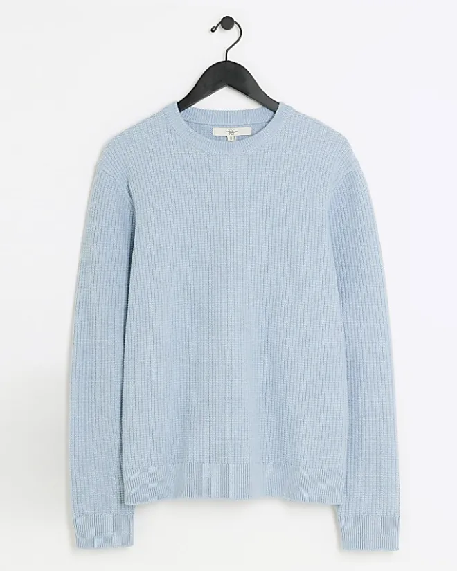 River Island slim fit waffle texture jumper Blue Online