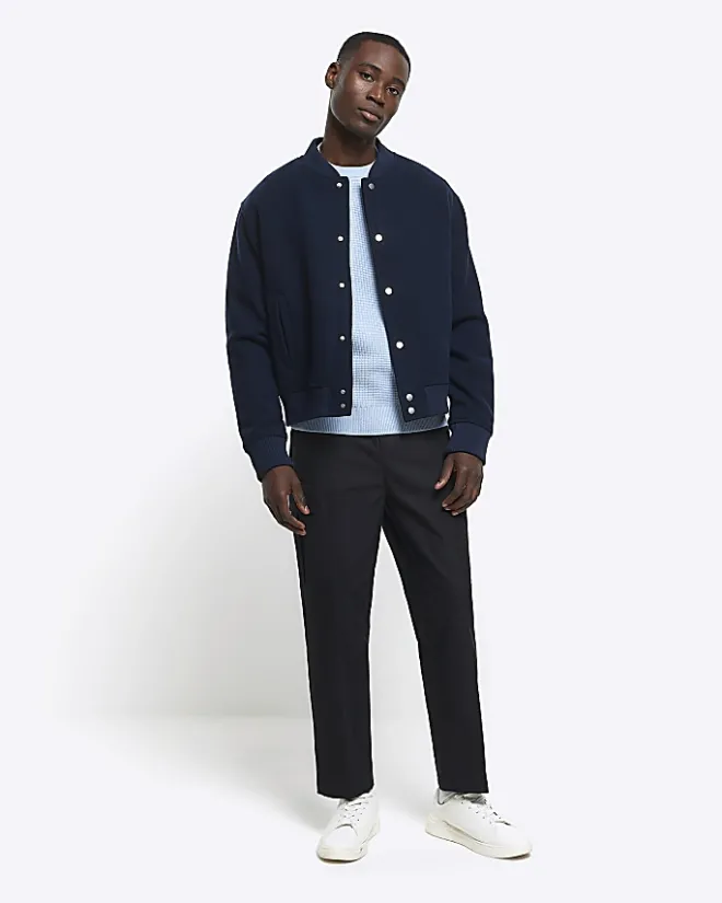 River Island slim fit waffle texture jumper Blue Online