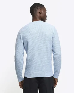 River Island slim fit waffle texture jumper Blue Online
