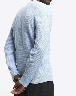 River Island slim fit waffle texture jumper Blue Online