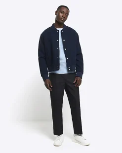 River Island slim fit waffle texture jumper Blue Online