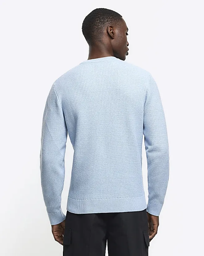 River Island slim fit waffle texture jumper Blue Online
